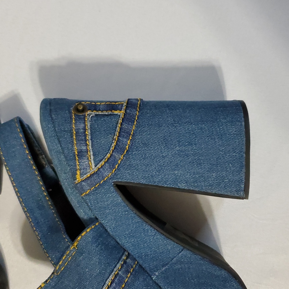 Jeffrey Campbell NWOT Blue Denim Jeans Platform Disco Heels Size 9.5 - Picture 6 of 13